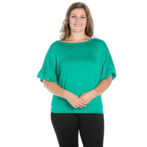 Shiela Rose Emerald Green Dolman Sleeve Boat Neck Top Women's Size M